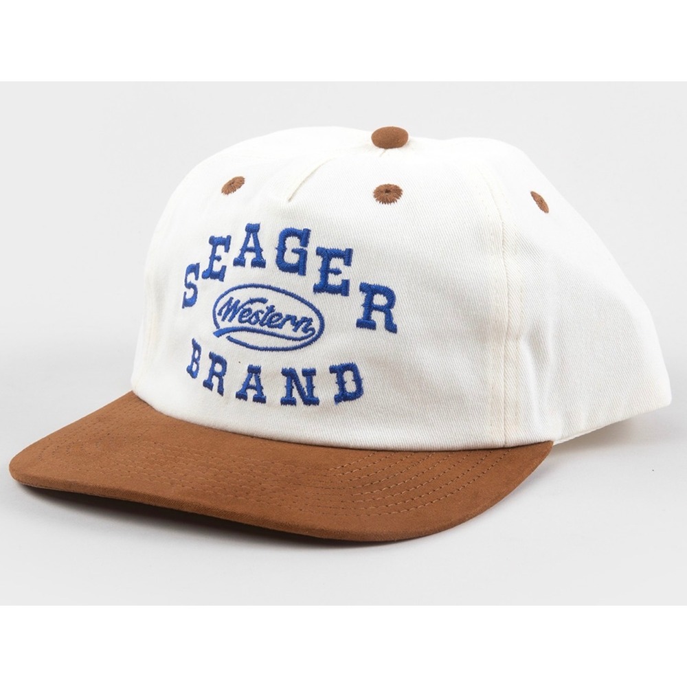 Seager Saloon Snapback Hat Cream Brown Western Brand Embroidered 5-Panel Cap